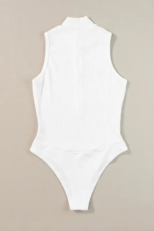 White zip-up bodysuit - mock neck ribbed sleeveless relax relax relax style