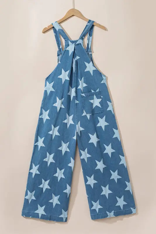 Wide leg denim overall - star print buttoned strap pleat - bottoms/jumpsuits & rompers