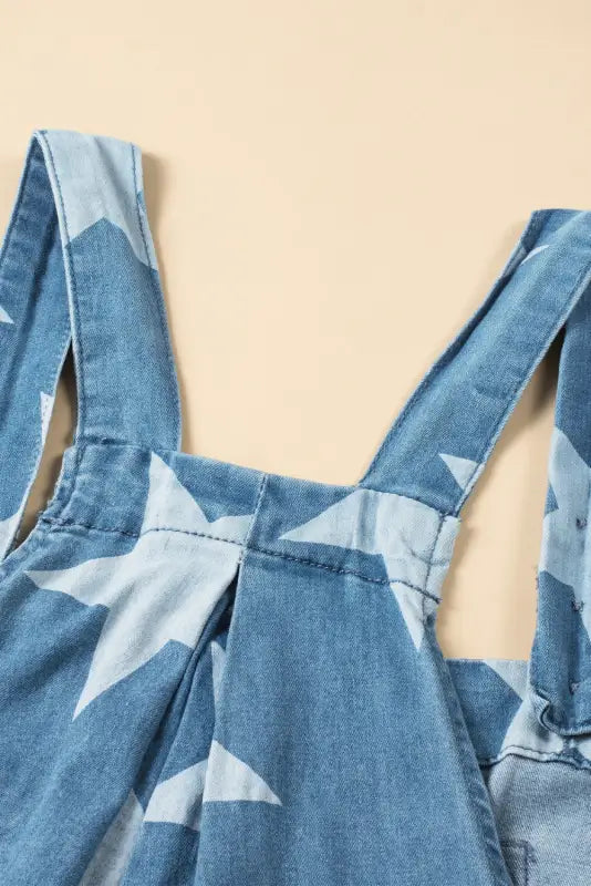 Wide leg denim overall - star print buttoned strap pleat - bottoms/jumpsuits & rompers