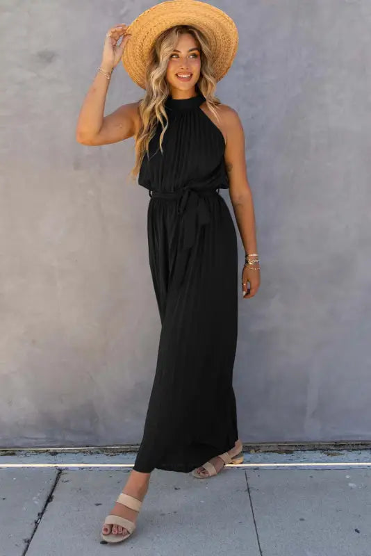 Wide leg jumpsuit - halter neck pleated - jumpsuits