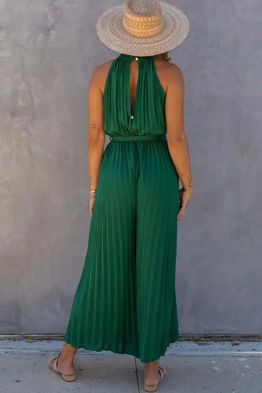 Wide leg jumpsuit - halter neck pleated - jumpsuits