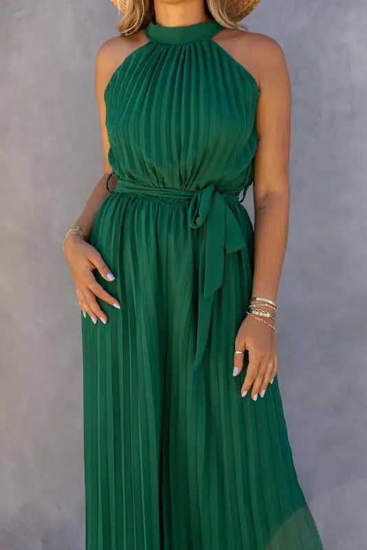 Wide leg jumpsuit - halter neck pleated - jumpsuits