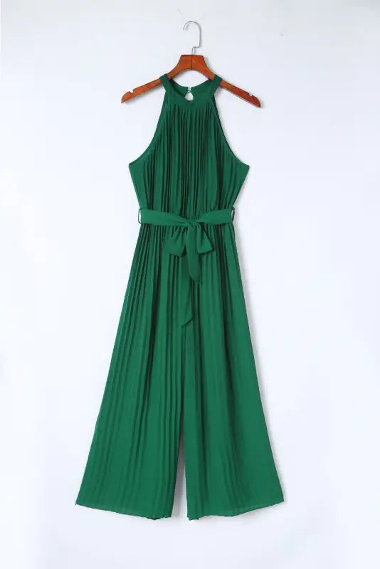 Wide leg jumpsuit - halter neck pleated - jumpsuits