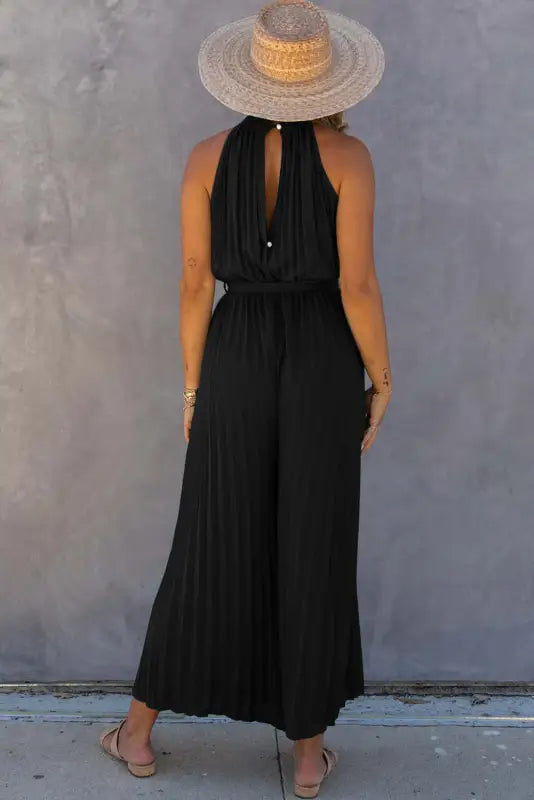 Wide leg jumpsuit - halter neck pleated - jumpsuits