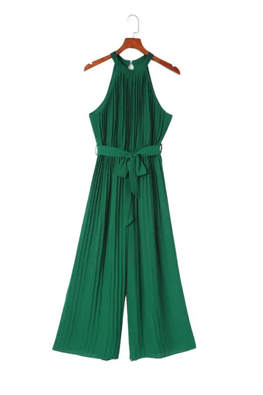 Wide leg jumpsuit - halter neck pleated - jumpsuits