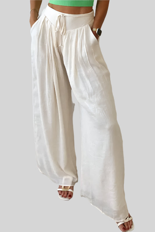 Wide leg linen pants in white casual tie waist