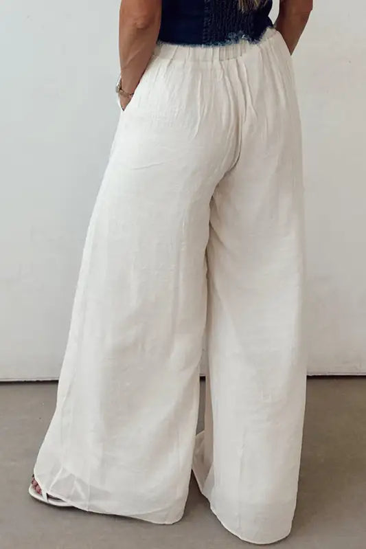 Wide leg linen pants in white casual tie waist