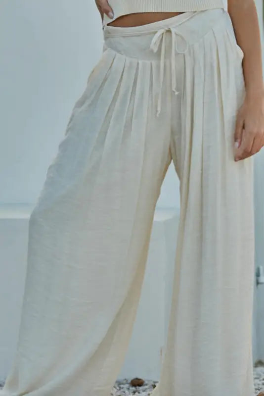 Wide leg linen pants in white casual tie waist