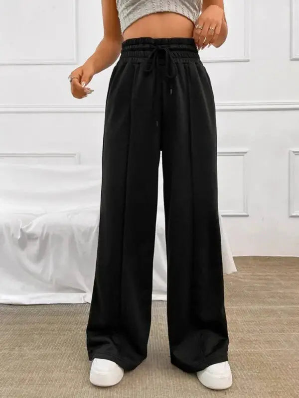 Wide leg loose sweatpants casual trousers - black / s