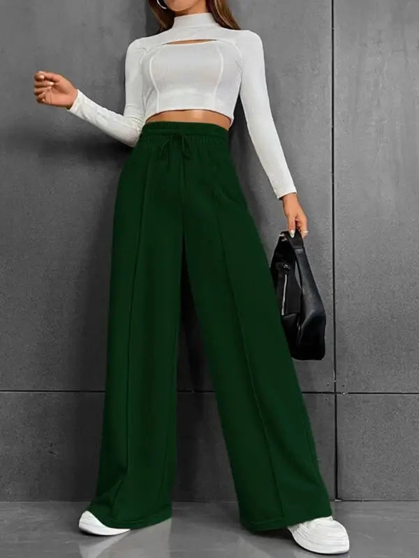 Wide leg loose sweatpants casual trousers - green black jasper / s