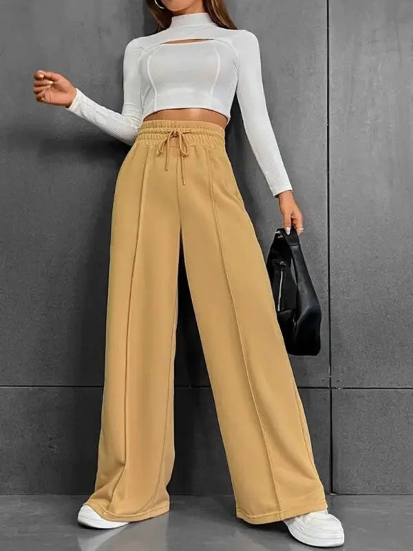 Wide leg loose sweatpants casual trousers - golden yellow / s