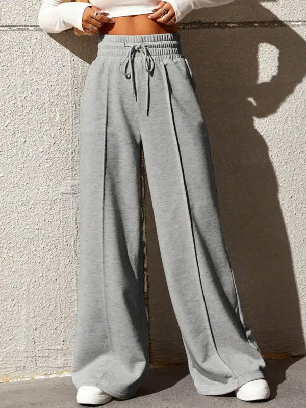 Wide leg loose sweatpants casual trousers - grey / s