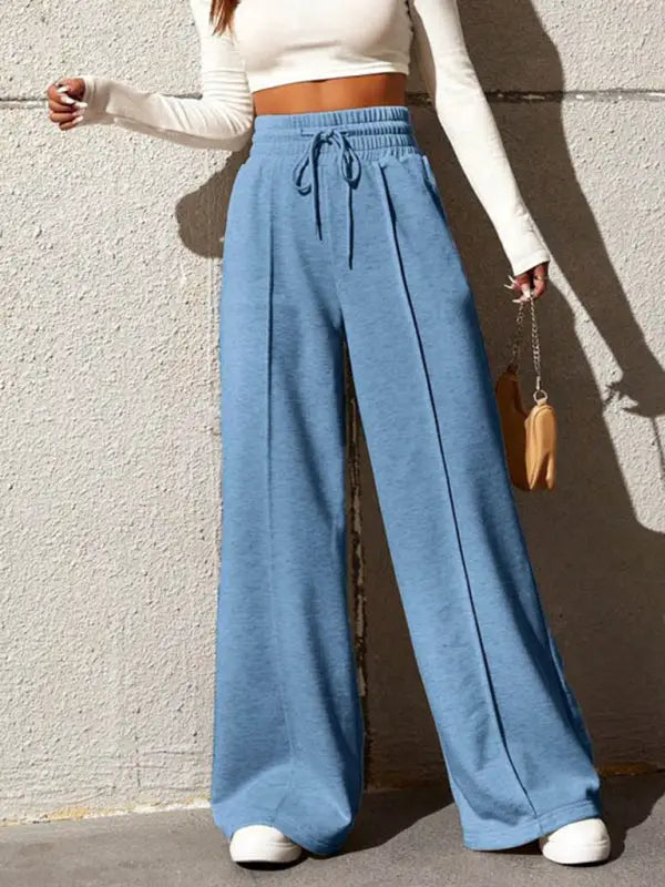 Wide leg loose sweatpants casual trousers - sky blue azure / s