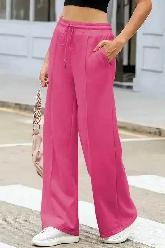 Wide Leg Sweatpants - Rose Red Terry Knit - Fashionfitz