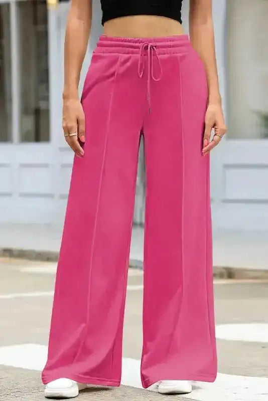 Wide Leg Sweatpants - Rose Red Terry Knit - Fashionfitz
