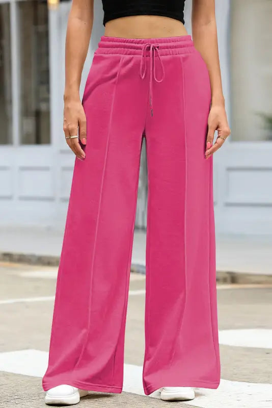 Wide leg sweatpants - rose red terry knit - s / 50% polyester + 45% viscose + 5% elastane