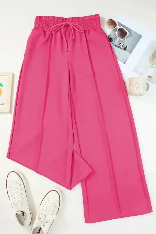 Wide Leg Sweatpants - Rose Red Terry Knit - Fashionfitz