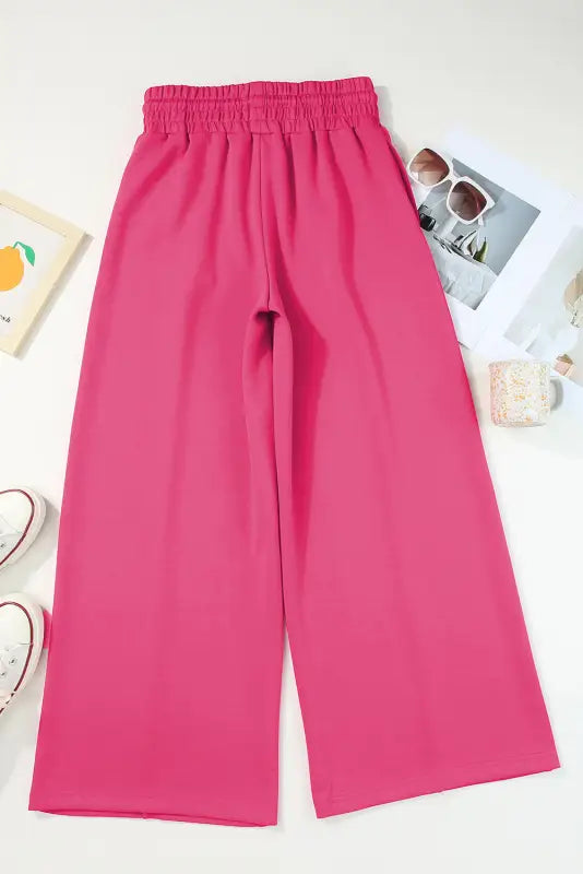 Wide leg sweatpants - rose red terry knit