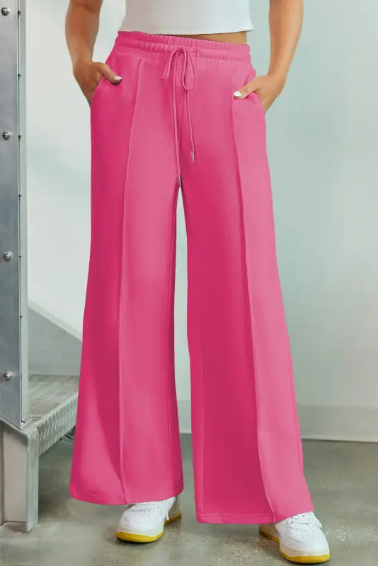 Wide leg sweatpants - rose red terry knit