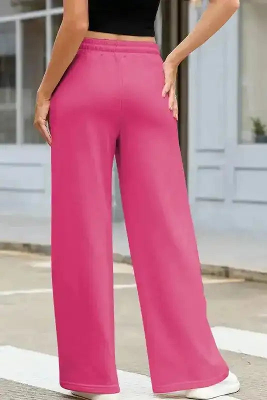 Wide Leg Sweatpants - Rose Red Terry Knit - Fashionfitz