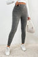 Dark grey wide waistband ribbed textured knit leggings