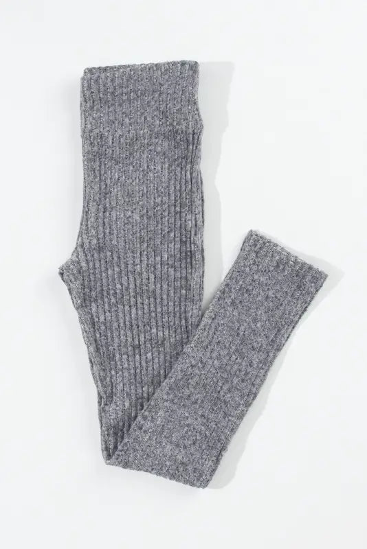 Dark grey wide waistband ribbed textured knit leggings