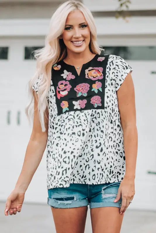 Wild flower embroidered shift top - blouses