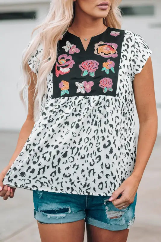 Wild flower embroidered shift top - blouses