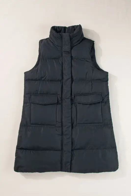 Windproof longline puffer vest - black