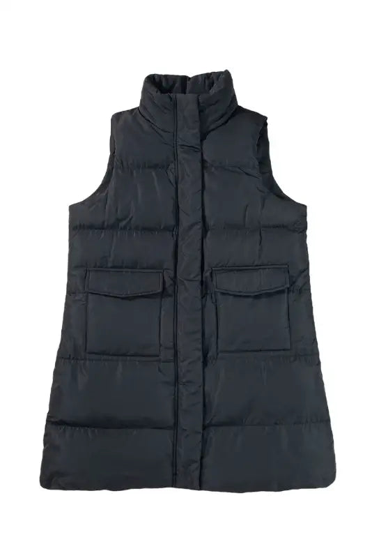 Windproof longline puffer vest - black