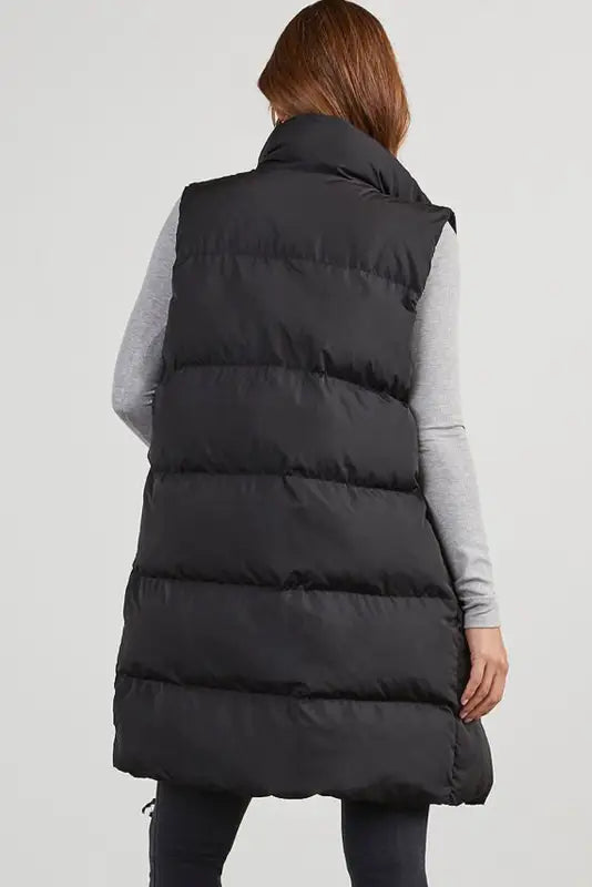 Windproof longline puffer vest - black