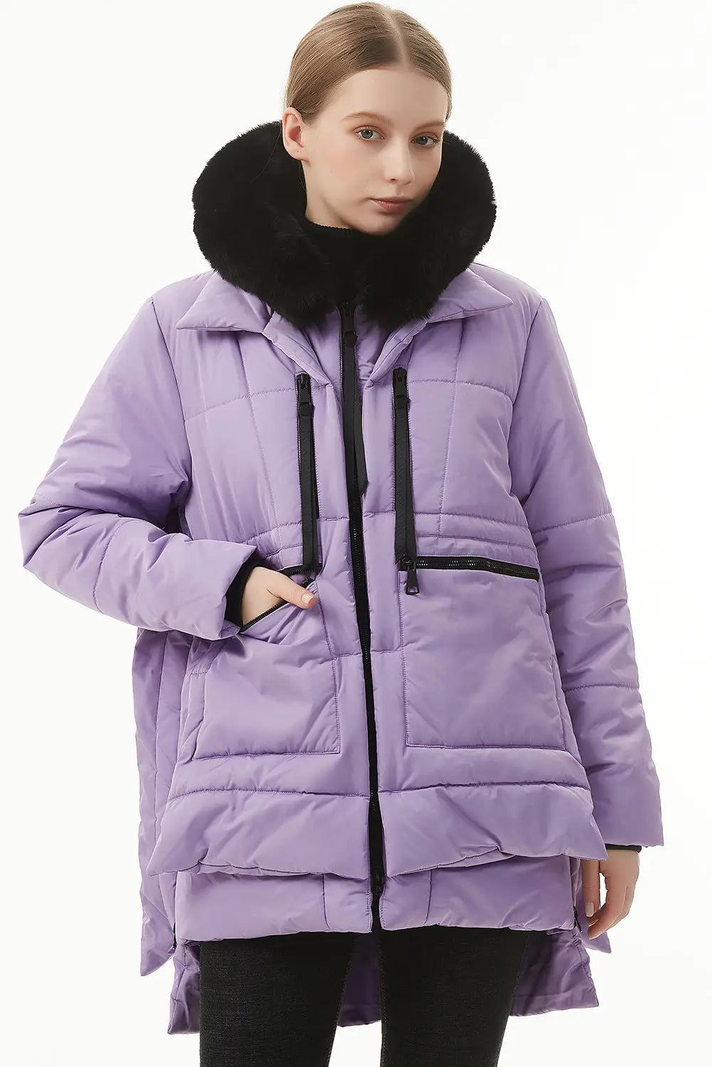 Wisteria plush linen zip up hooded puffer coat - outerwear