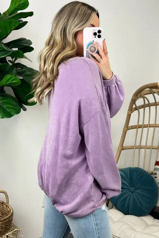 Wisteria mineral wash drop shoulder casual sweatshirt - sweatshirts & hoodies