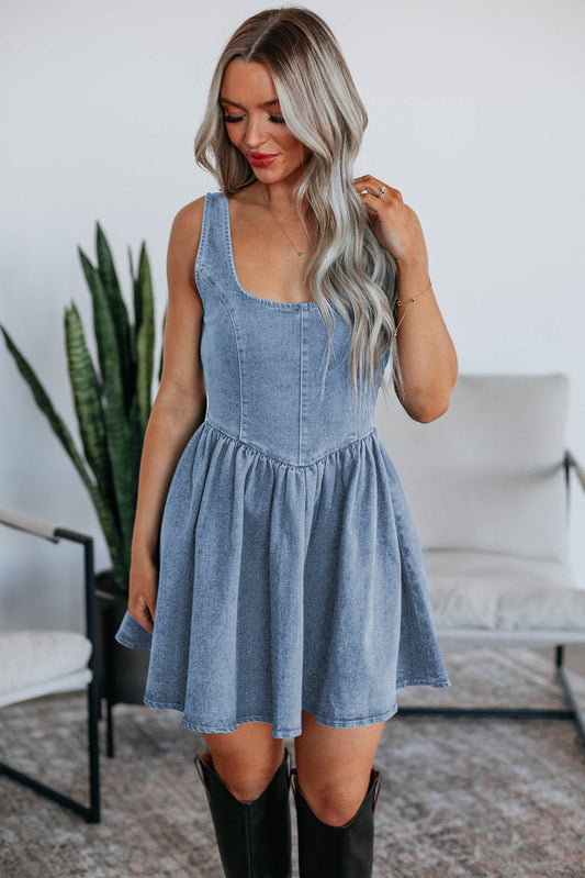 Fashionfitz women's bowknot denim dress with a flared skirt perfect for casual outings