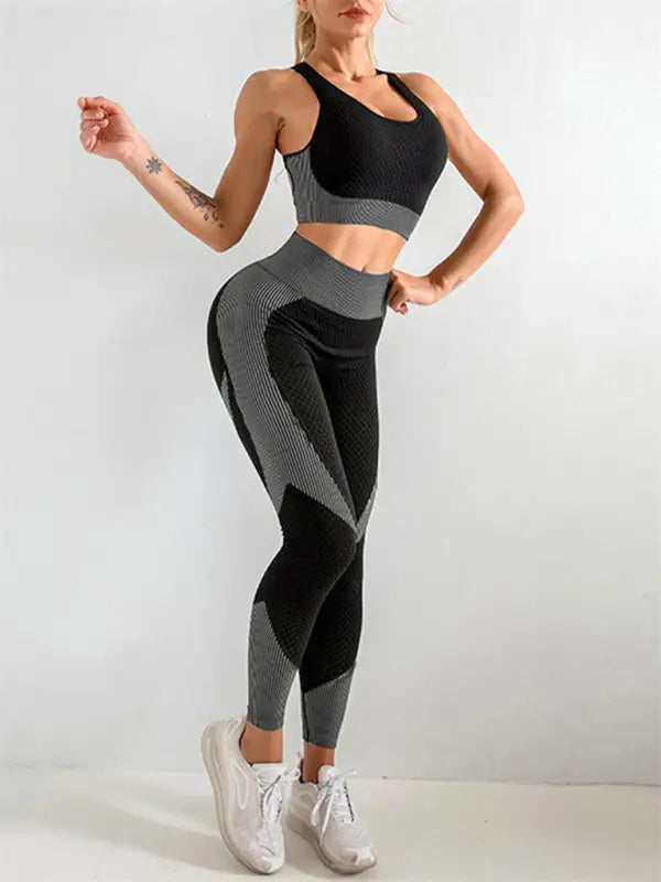 Women’s halter neck yoga tank top + high waist tight yoga pants two-piece set