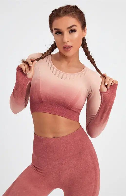 Women’s long sleeve gradient yoga set