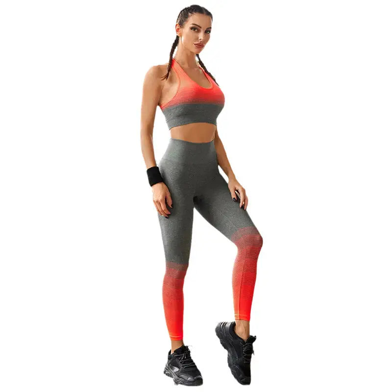 Women’s seamless breathable moisture wicking bra yoga set - orange / s - activewear leggings sets