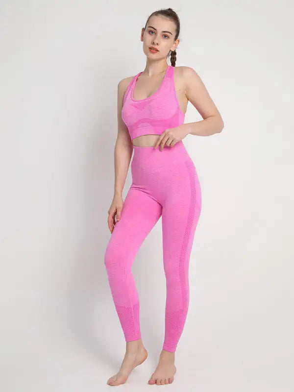 Women’s seamless dotted two-piece peach hip trousers racerback bra vest sports suit