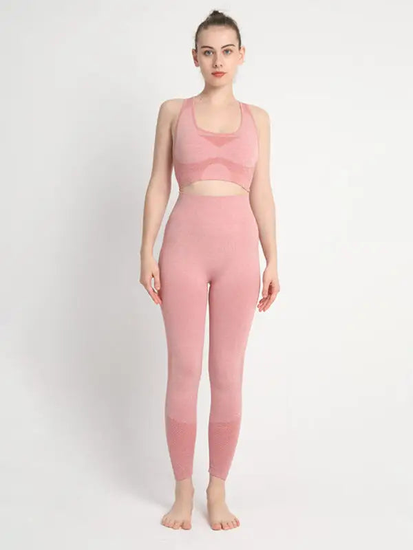 Women’s seamless dotted two-piece peach hip trousers racerback bra vest sports suit