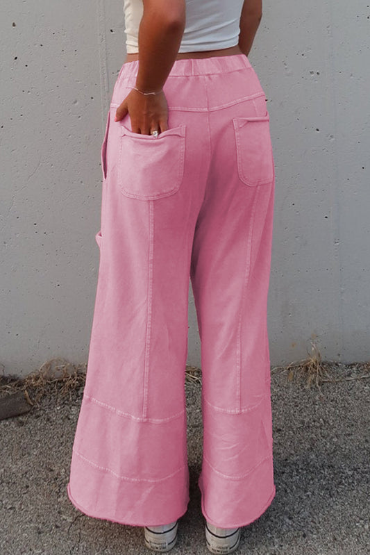 Fashionfitz women's wide leg cargo pants in pink with multiple pockets and a comfortable fit