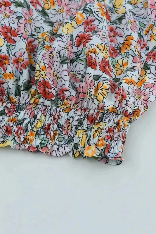 Wrapped V-Neck Floral Crop Top - Fashionfitz