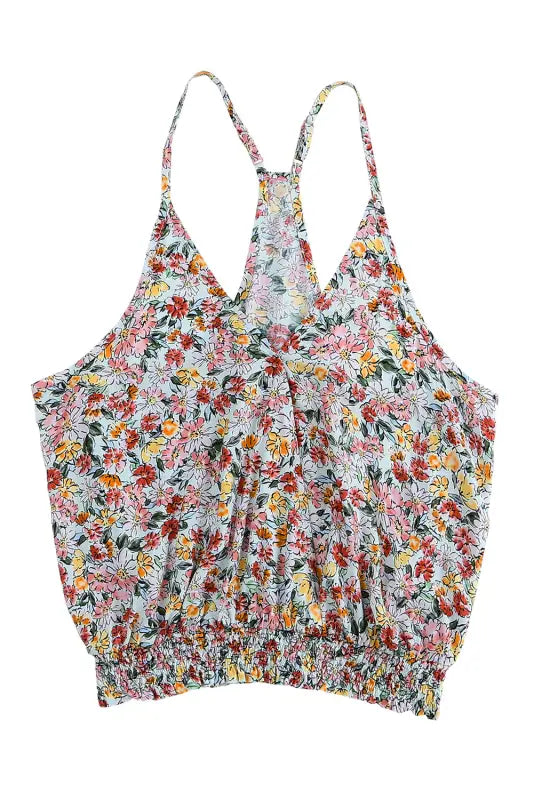 Wrapped v-neck floral crop top - tops