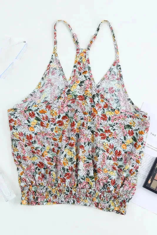Wrapped V-Neck Floral Crop Top - Fashionfitz