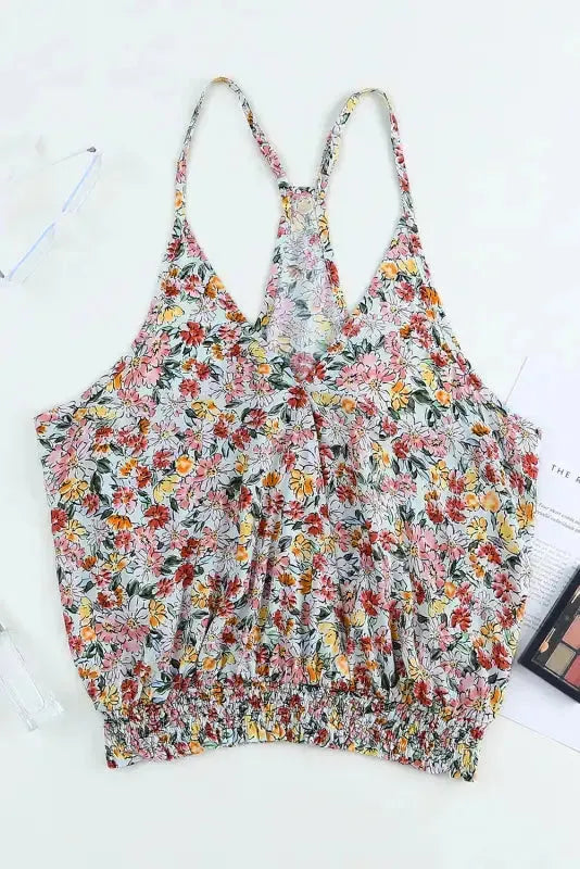 Wrapped V-Neck Floral Crop Top - Fashionfitz