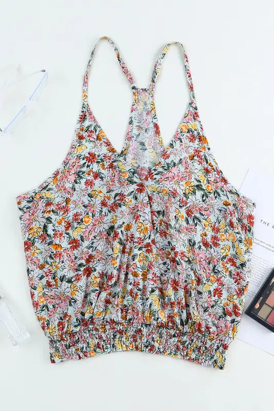 Wrapped v-neck floral crop top - tops