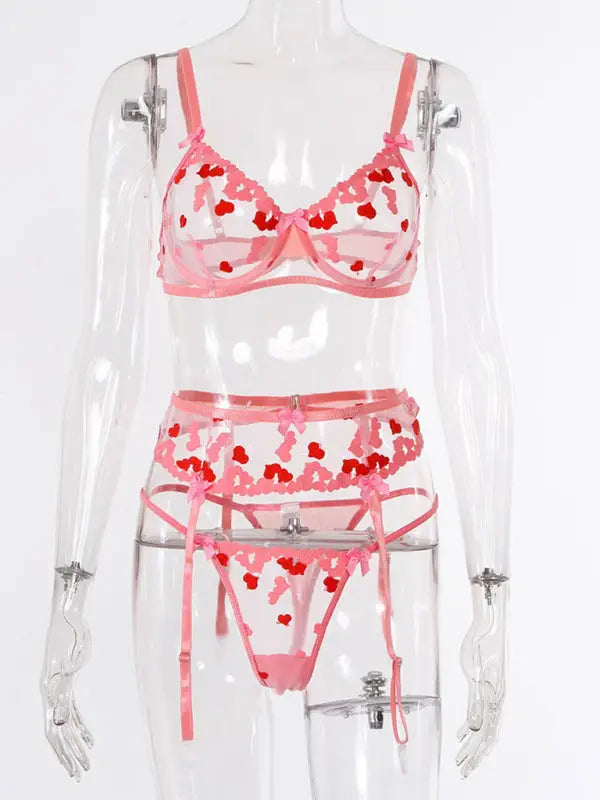 Xoxo sheer embroidered 3-pieces garter set - sets