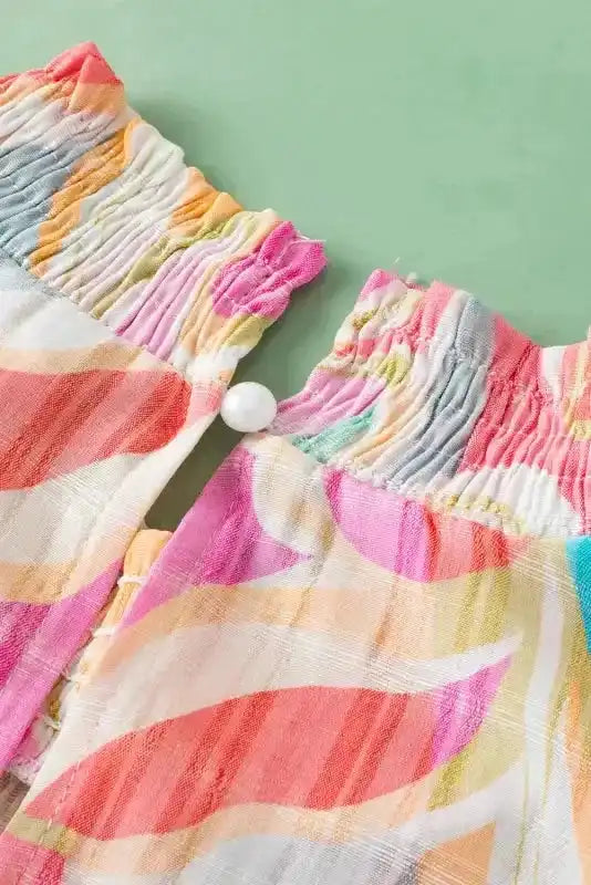 Yellow Abstract Ruffled Sleeve Blouse - Fashionfitz