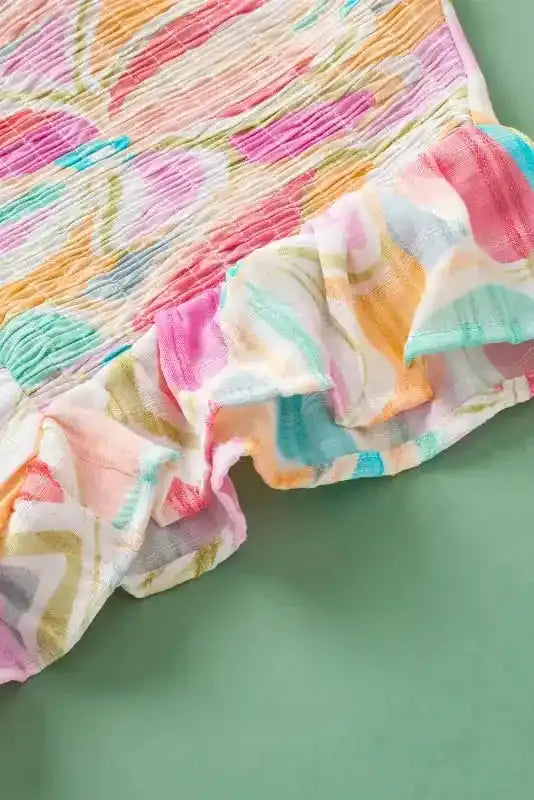 Yellow Abstract Ruffled Sleeve Blouse - Fashionfitz