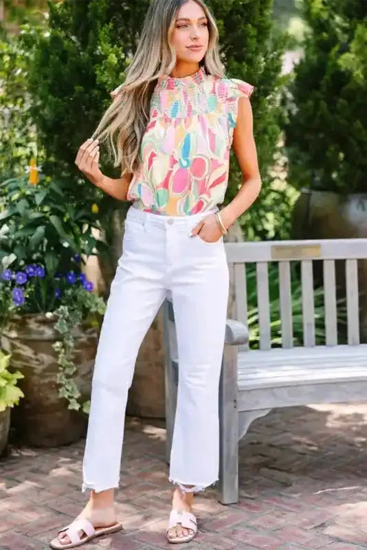 Yellow Abstract Ruffled Sleeve Blouse - Fashionfitz