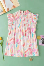 Yellow Abstract Ruffled Sleeve Blouse - Fashionfitz